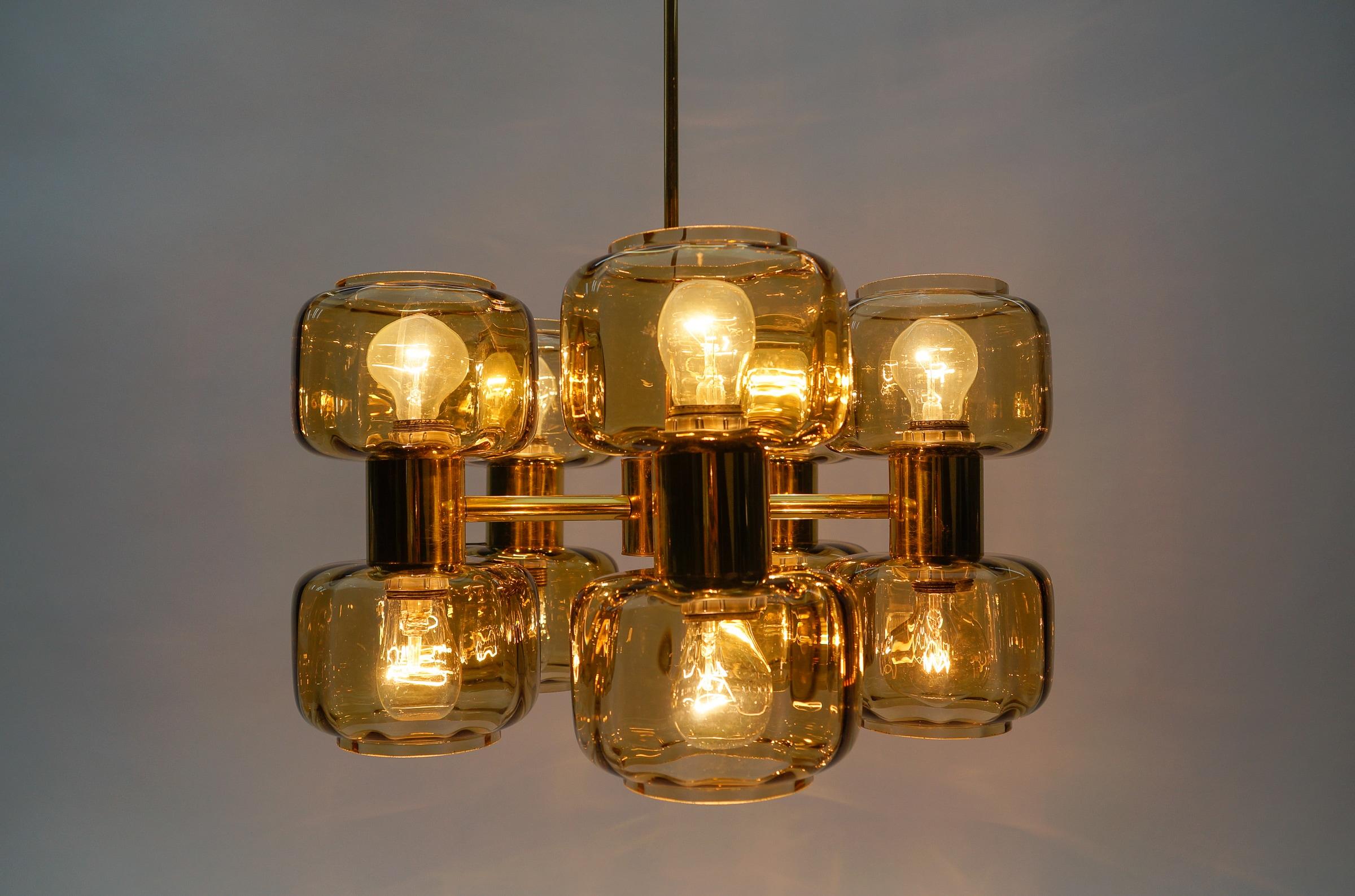Scandinave moderne Lampe Spoutnik à 10 lumières de l'ère spatiale dorée, années 1960 en vente