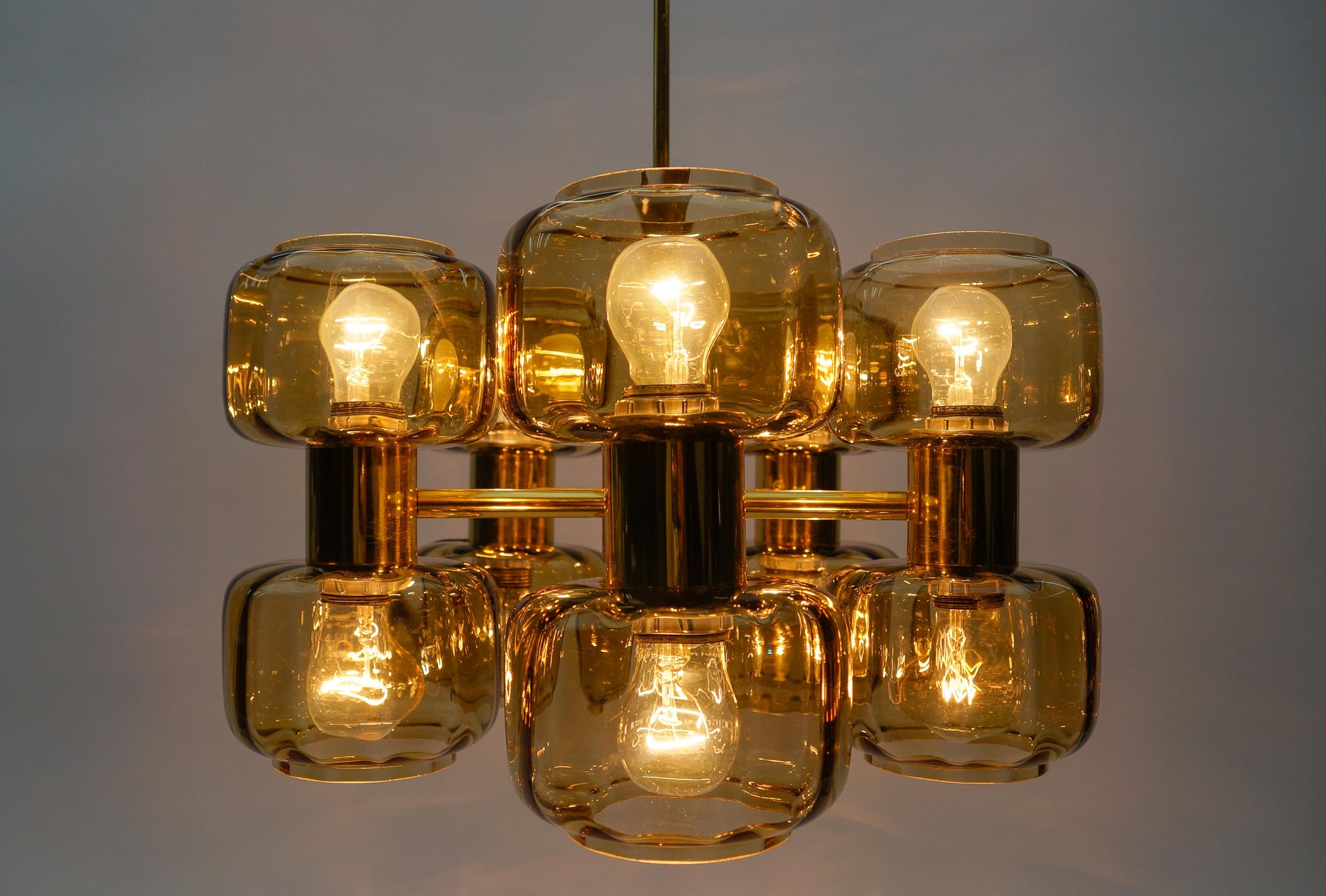 Milieu du XXe siècle Lampe Spoutnik à 10 lumières de l'ère spatiale dorée, années 1960 en vente