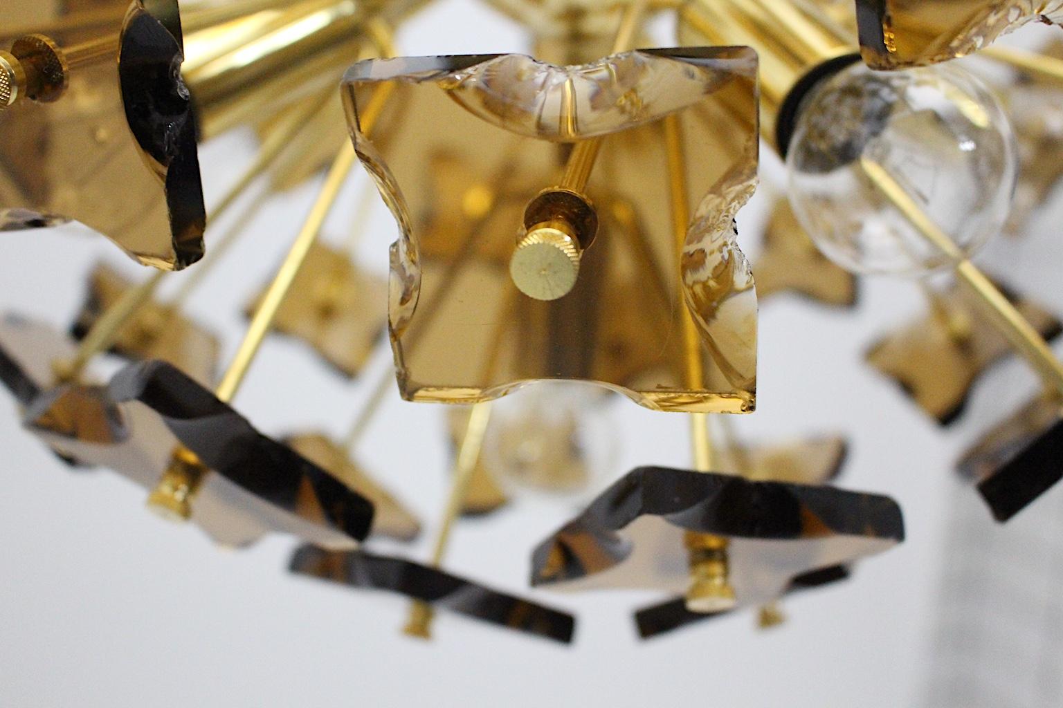 Space Age Golden Vintage Glass Sputnik Chandelier Style Fontana Arte 1960s Italy 6