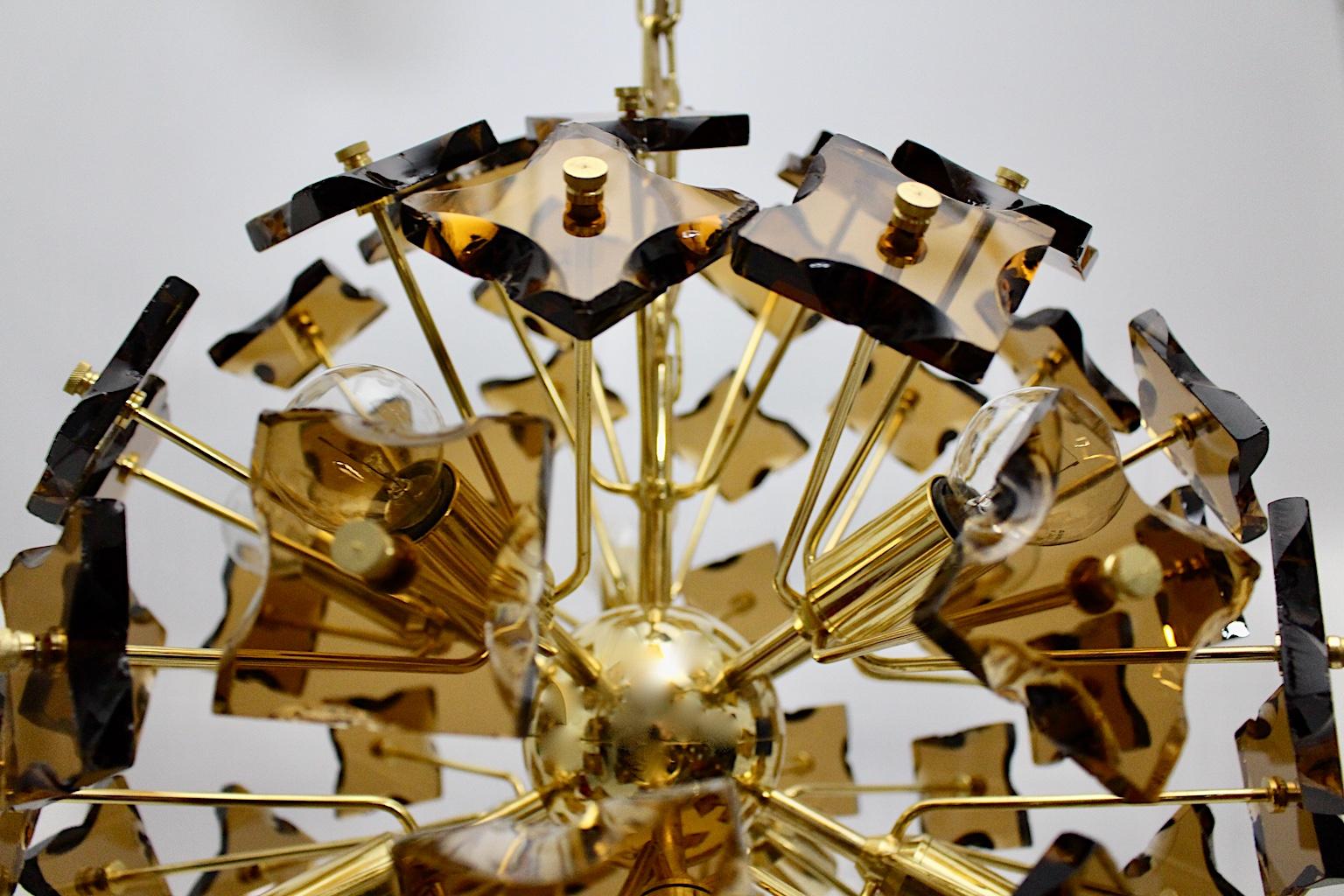 Space Age Golden Vintage Glass Sputnik Chandelier Style Fontana Arte 1960s Italy 7