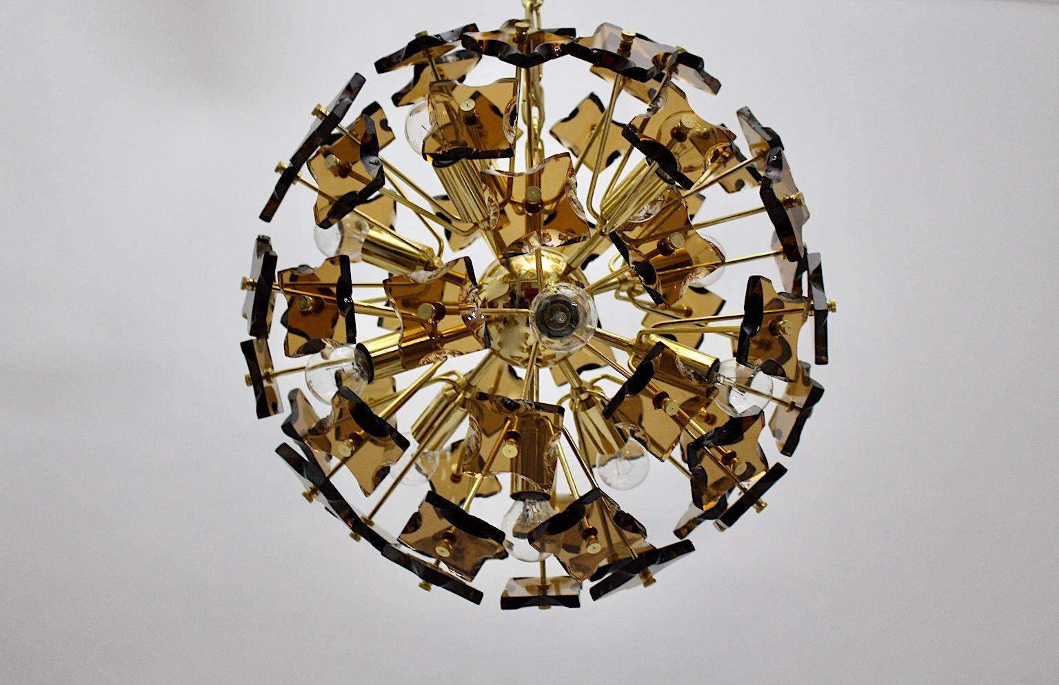 Metal Space Age Golden Vintage Glass Sputnik Chandelier Style Fontana Arte 1960s Italy