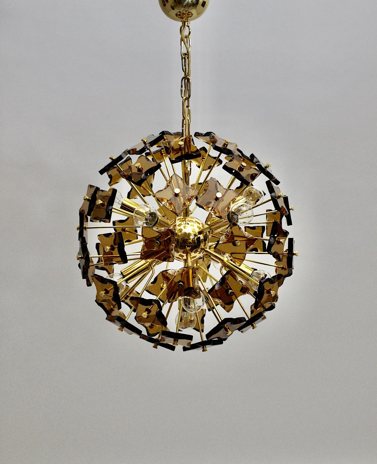 Space Age Golden Vintage Glass Sputnik Chandelier Style Fontana Arte 1960s Italy 1