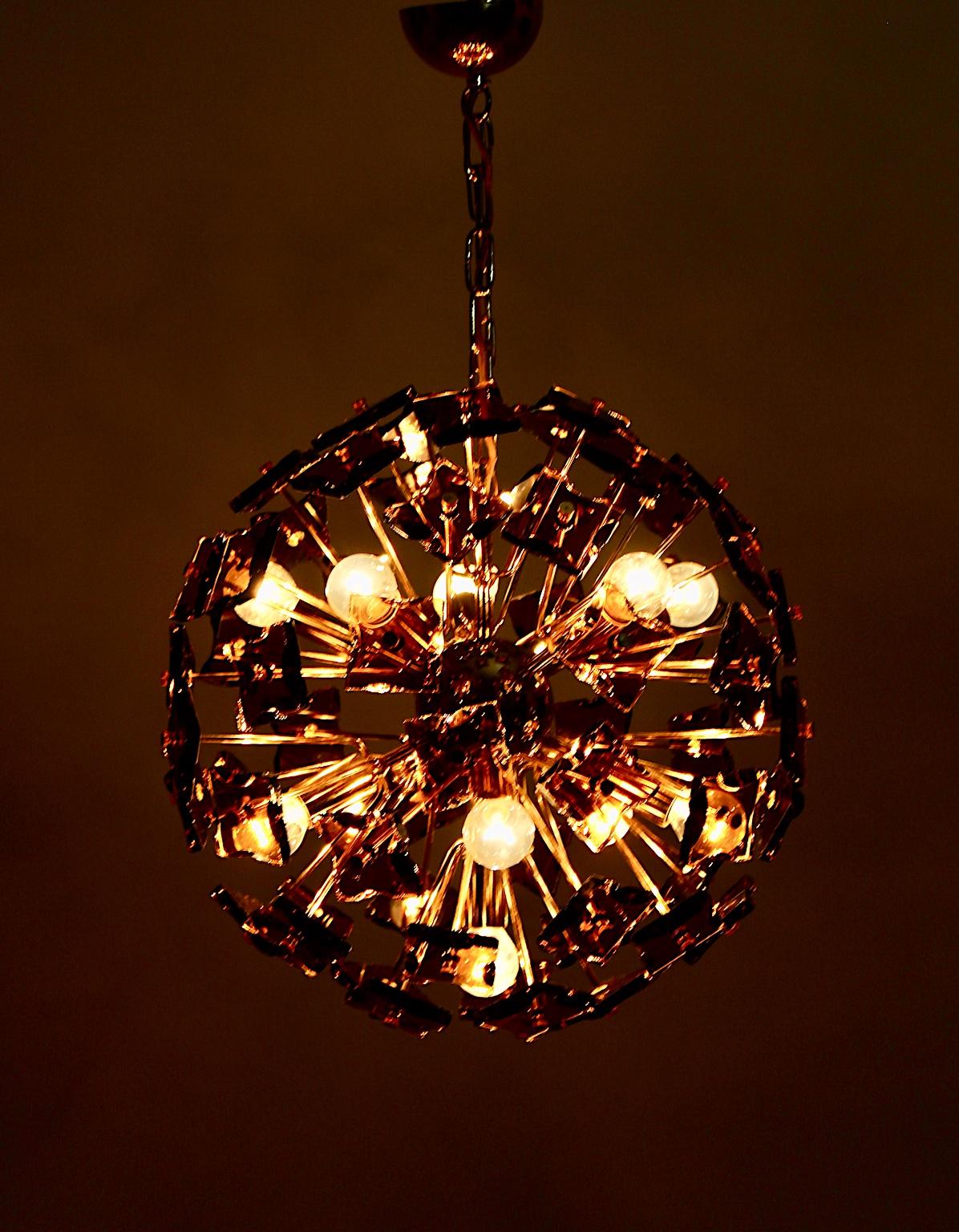 Space Age Golden Vintage Glass Sputnik Chandelier Style Fontana Arte 1960s Italy 3