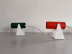 Space Age Green and Orange Metal Pair of Table Lamps or Sconces, 1970s, Germany