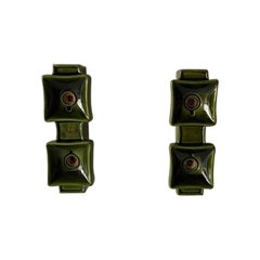 Space Age Green Ceramic Pair of Wall Lamps by PAN Leuchten, 1970s Germany