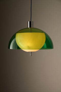 Space Age Green Semi-Sphere Pendant with White Diffuser
