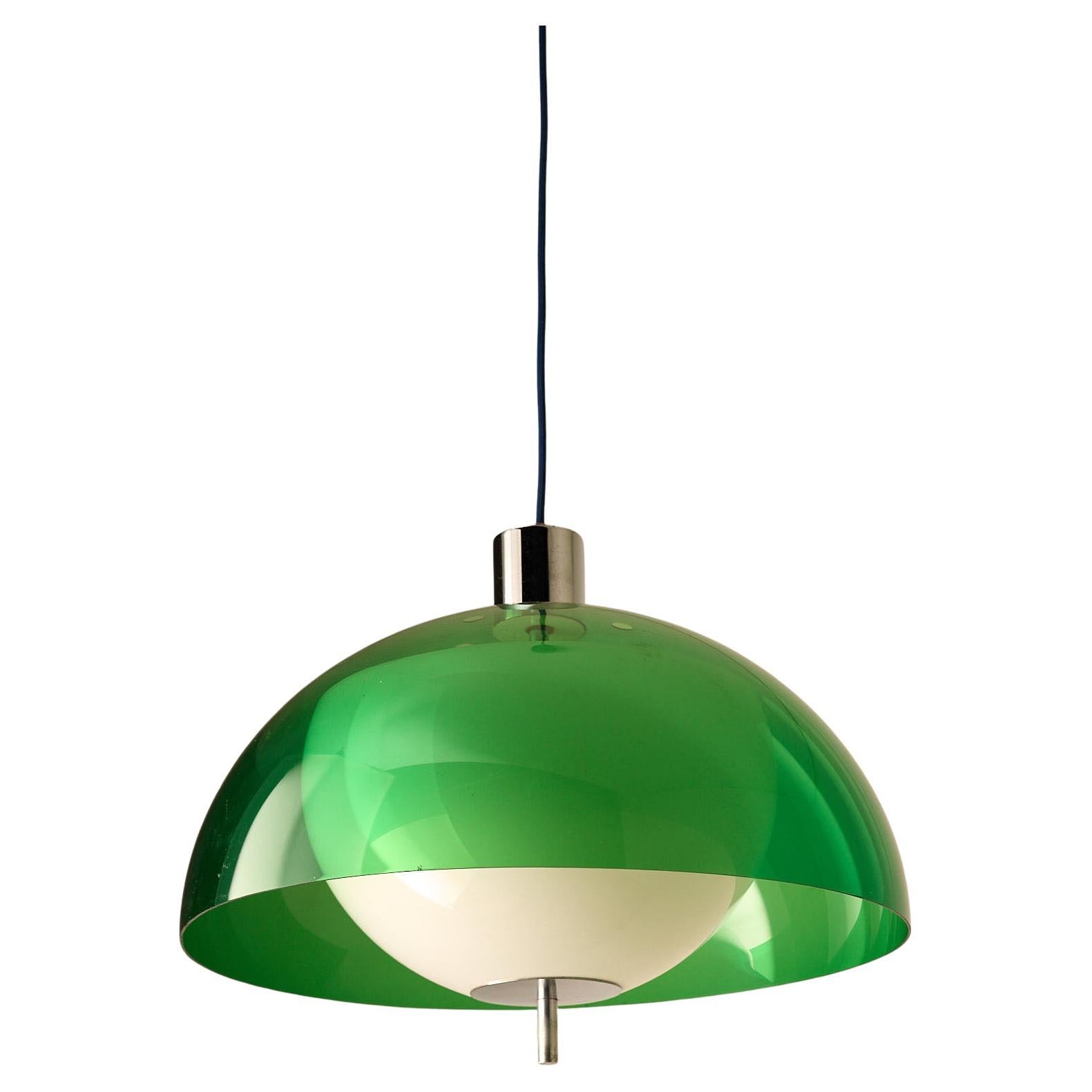Space Age Green Semi-Sphere Pendant with White Diffuser in vendita