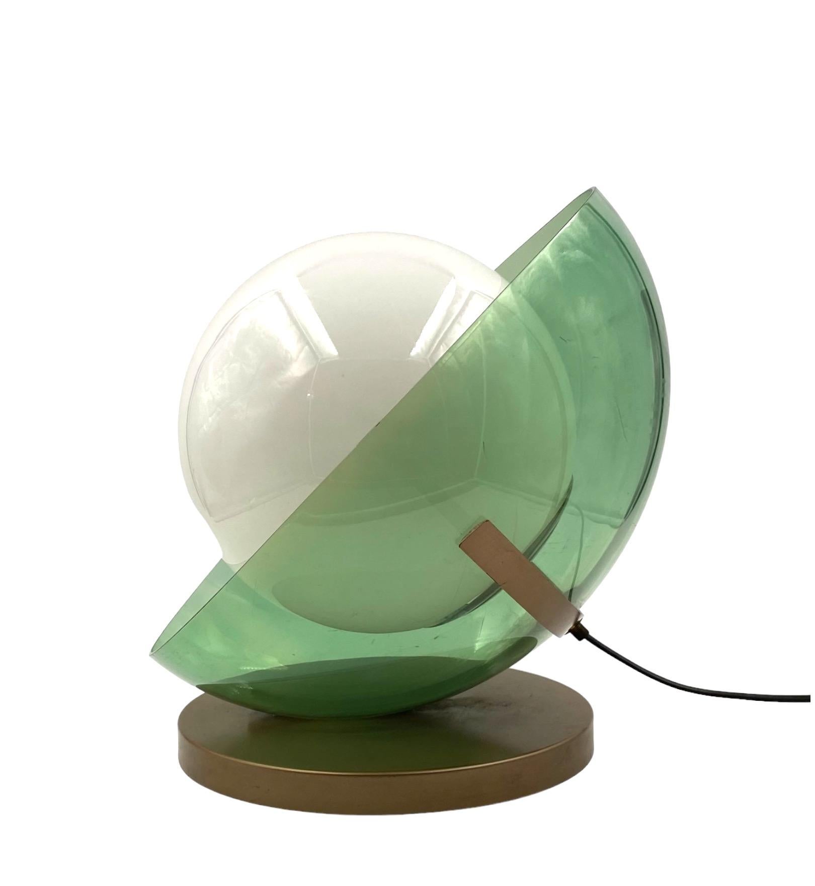 Aluminum Space Age green table lamp, Stilux Italy, 1970s For Sale