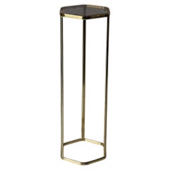 Space Age Hexagonal Shaped Gold Metal and Glass Side Table, 1970s, Germany