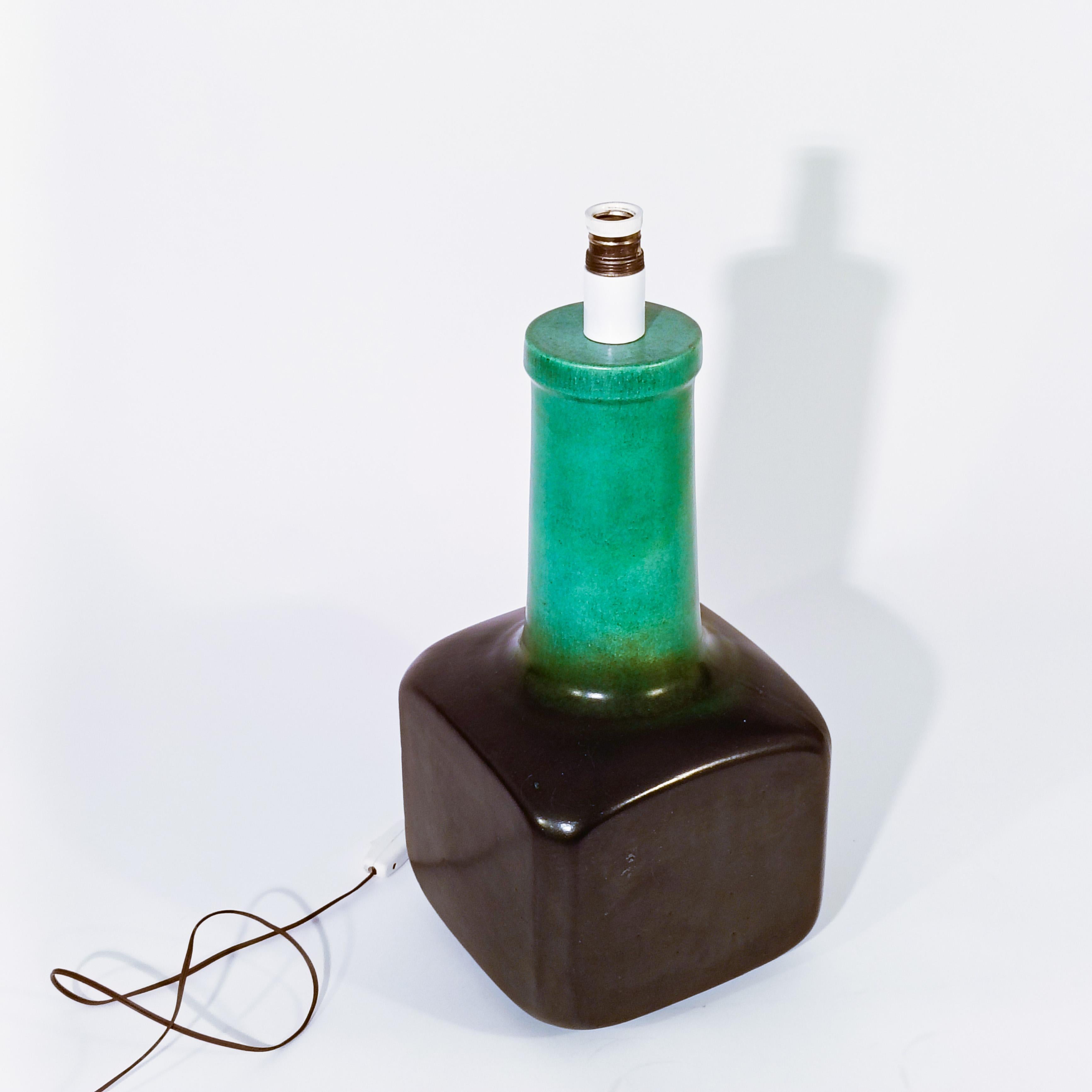 Huge handmade ceramic table lamp by Cases, Spain, 1960s. Entirely made of ceramic in black and green tones, with a nice gradient in the central part. Space Age, Brutalist and Mid-Century styles. Very much in the style of the German ceramic creations