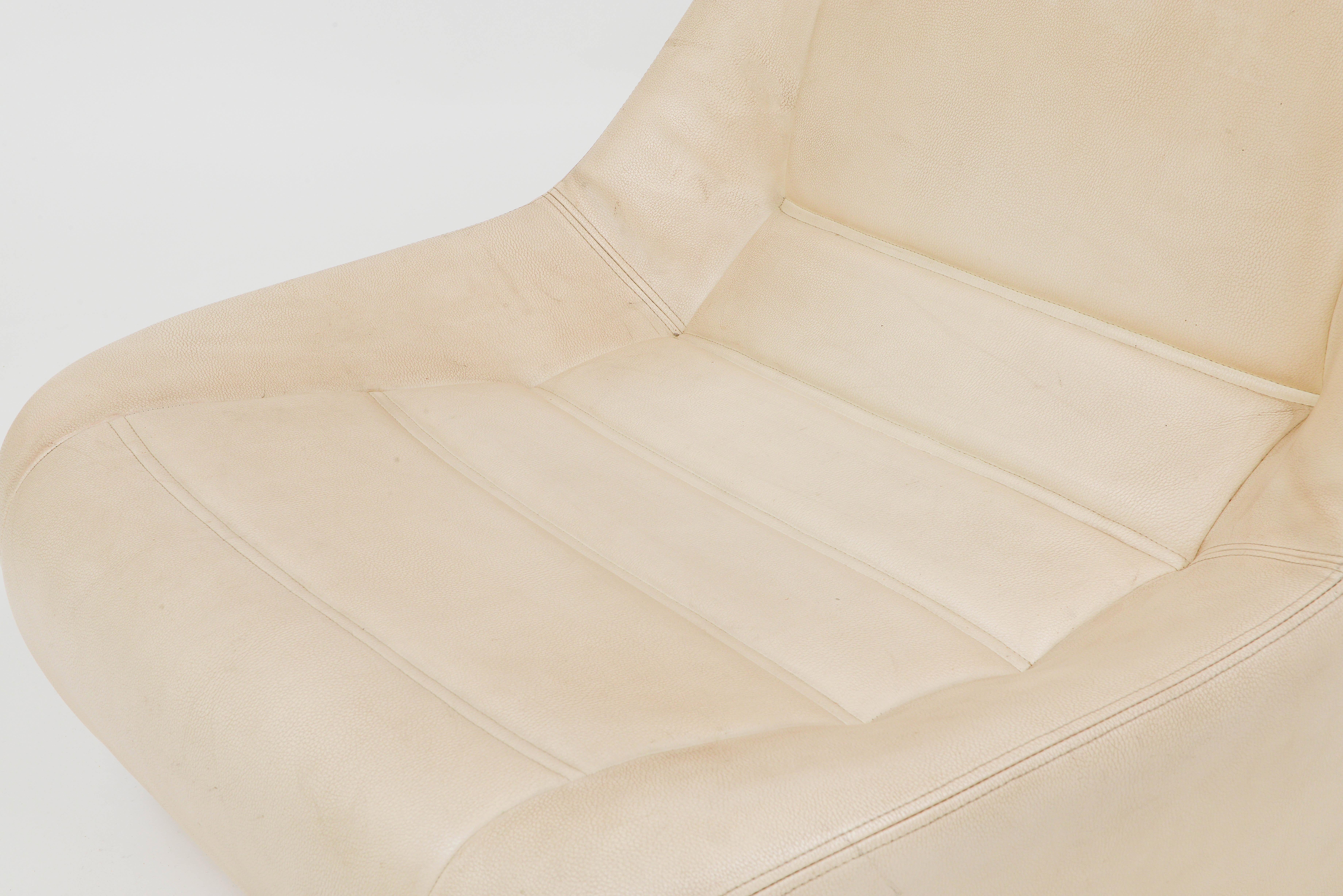 Faux Leather Space Age Huge Lounge Chairs White Leatherette, France, 1970's