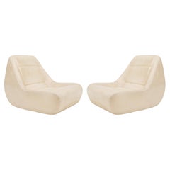 Space Age Huge Lounge Chairs White Leatherette, France, 1970's
