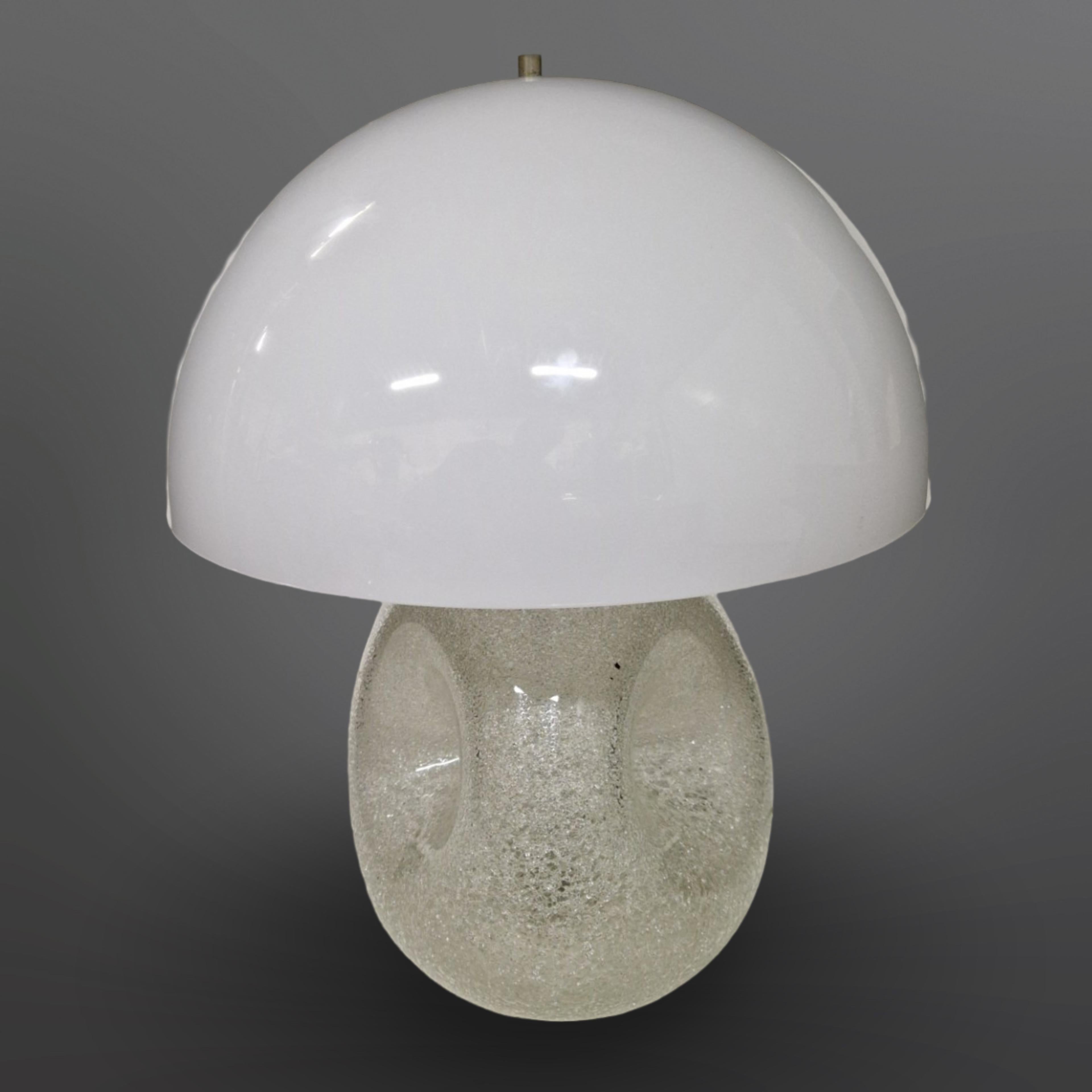 Space Age Space age ice glass mushroom table lamp, Germany 1960s