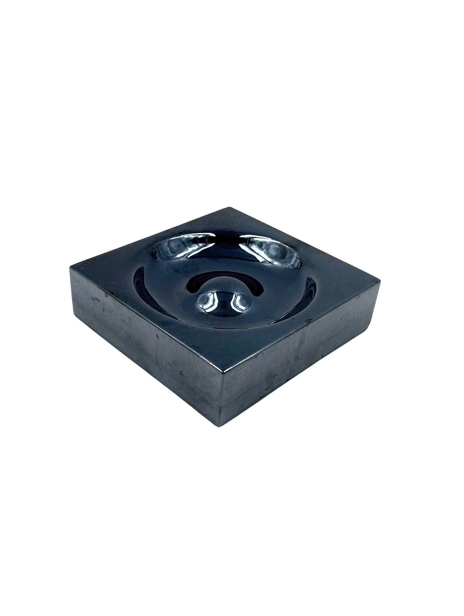 Late 20th Century Space age iridescent blue ceramic ashtray, Italy 1970s