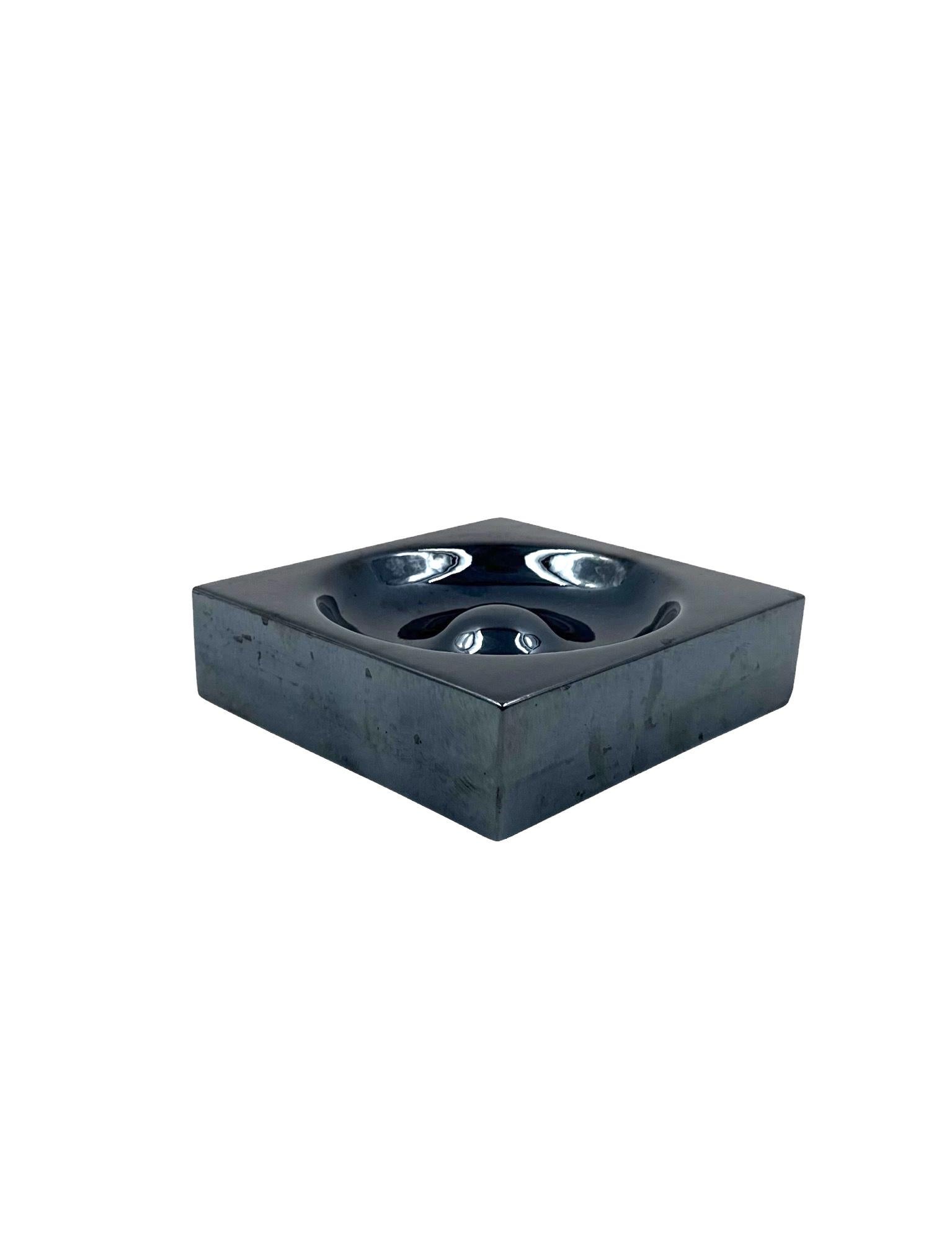 Ceramica Space age iridescent blue ceramic ashtray, Italy 1970s