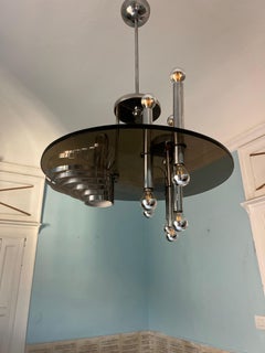 Space Age Italian Chandelier Black Glass Chrome Sciolari Style 1970s