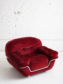 Space Age Italian Chrome and Velvet Lounge Chair