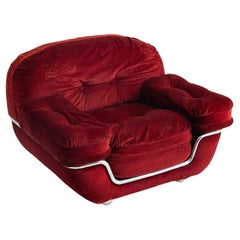 Used Space Age Italian Chrome and Velvet Lounge Chair