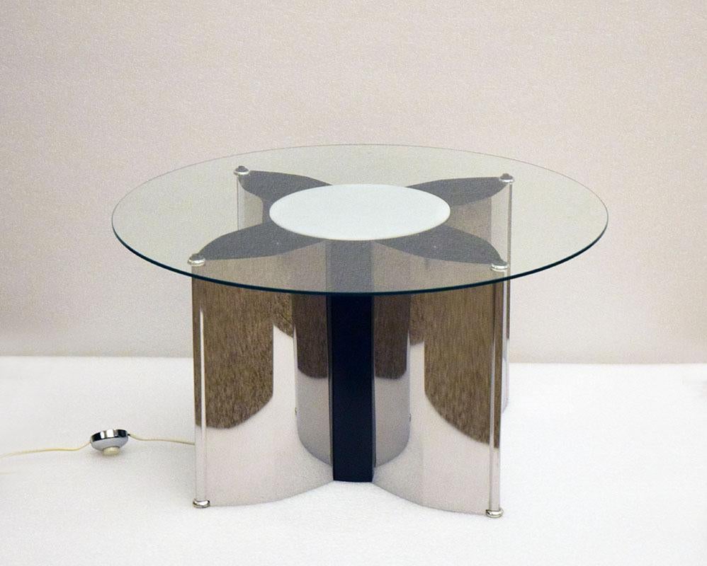 Space age Italian coffee table in steel with lighting, 1970s For Sale 1