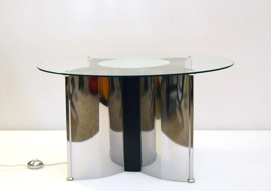 Space age Italian coffee table in steel with lighting, 1970s For Sale 3