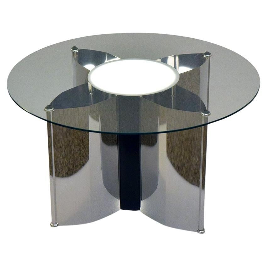 Space age Italian coffee table in steel with lighting, 1970s For Sale