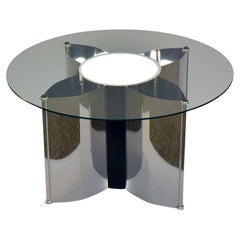 Vintage Space age Italian coffee table in steel with lighting, 1970s