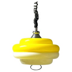 Space Age Italian Design Hanging Lamp in Yellow and White Acrylic 1960s Vintage