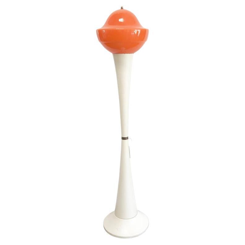 Space Age Italian Floor Lamp in Orange Murano Glass and Wood, 1970s For Sale