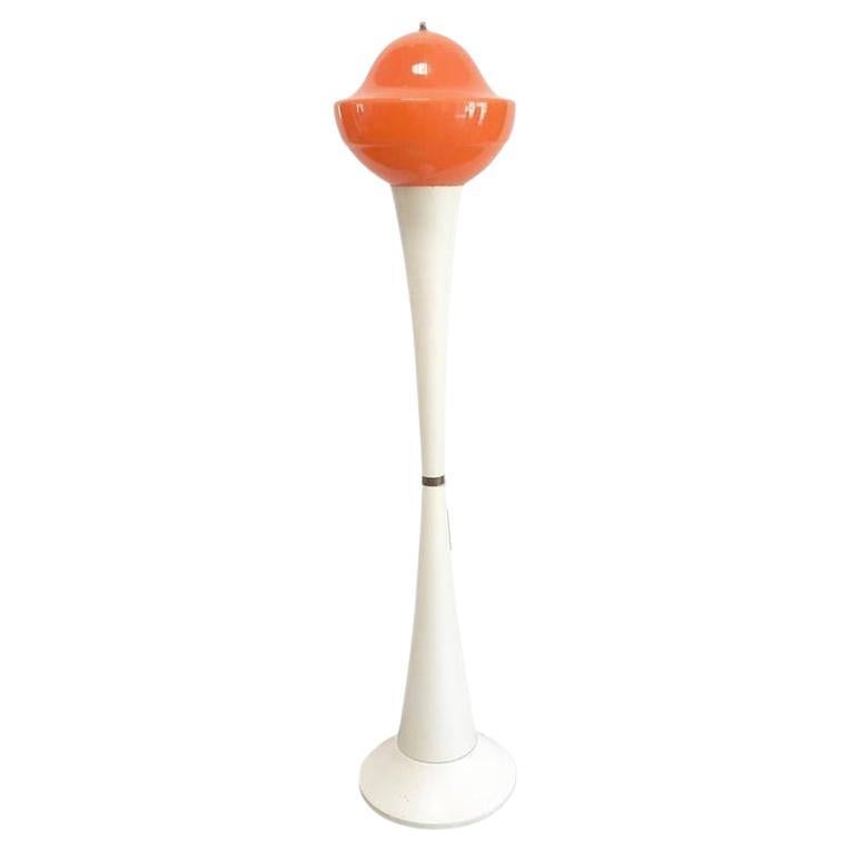 Space Age Italian Floor Lamp in Orange Murano Glass and Wood, 1970s