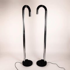 Space Age Italian Floor Lamps in Lacquered Iron and Chromed Metal, 1970s