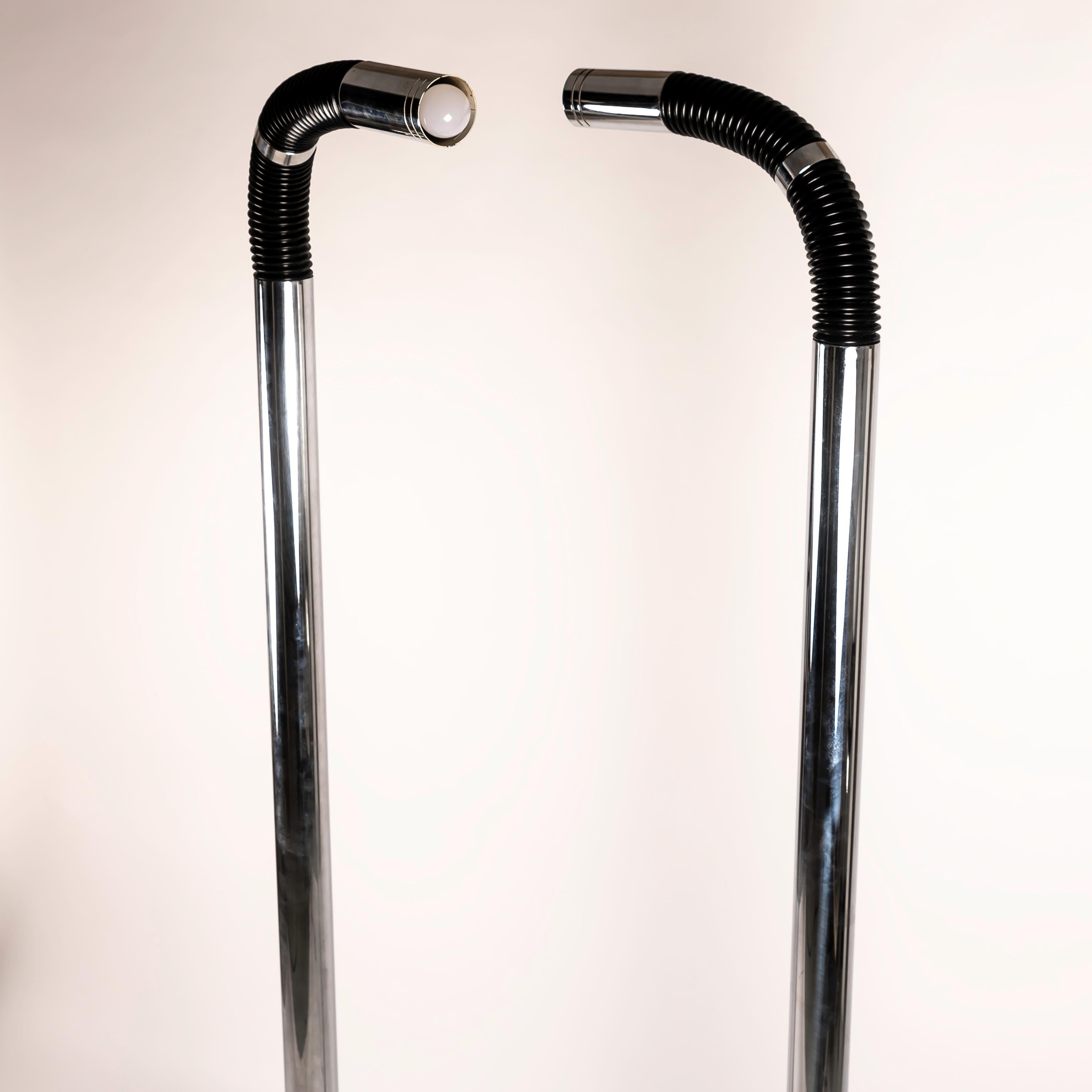 Late 20th Century Space Age Italian Floor Lamps in Lacquered Iron and Chromed Metal, 1970s For Sale