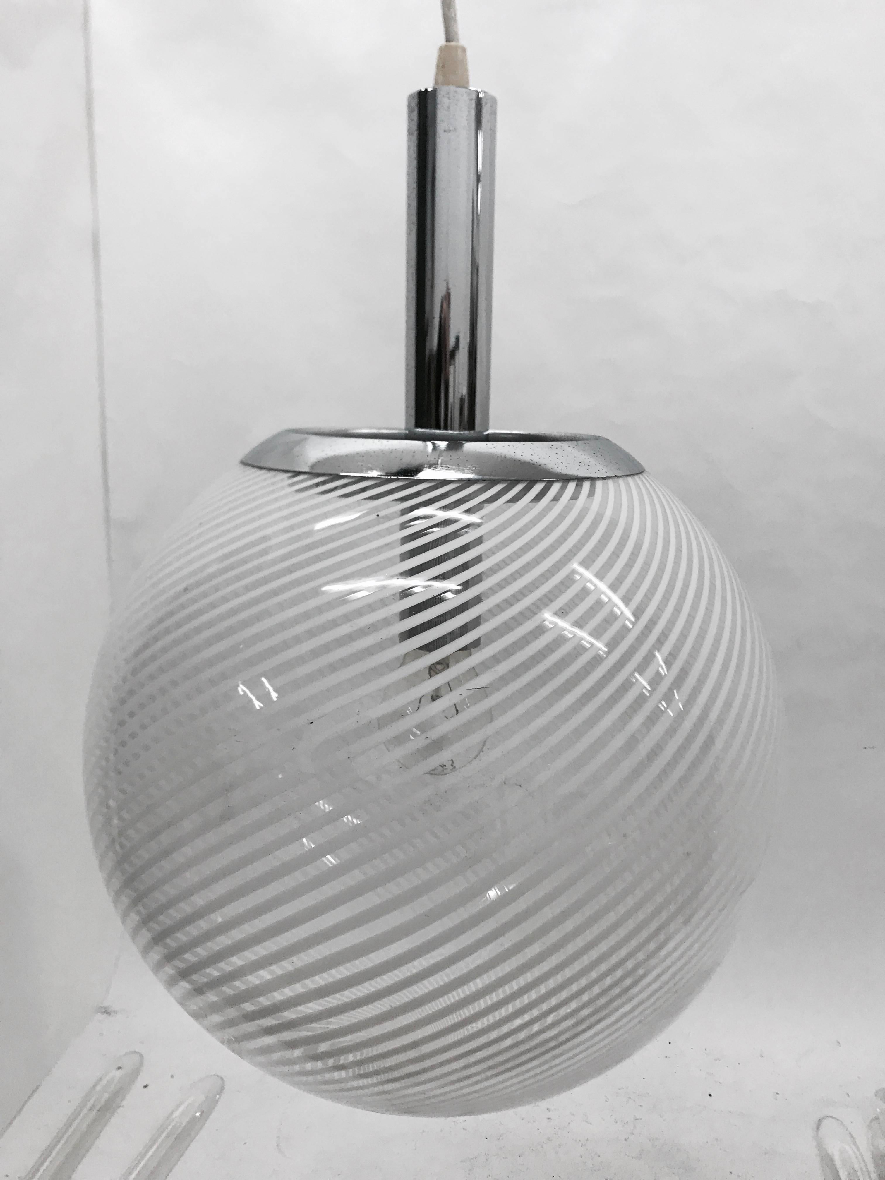 Space Age Italian Glass and Chrome Pendant by Venini, circa 1965 6