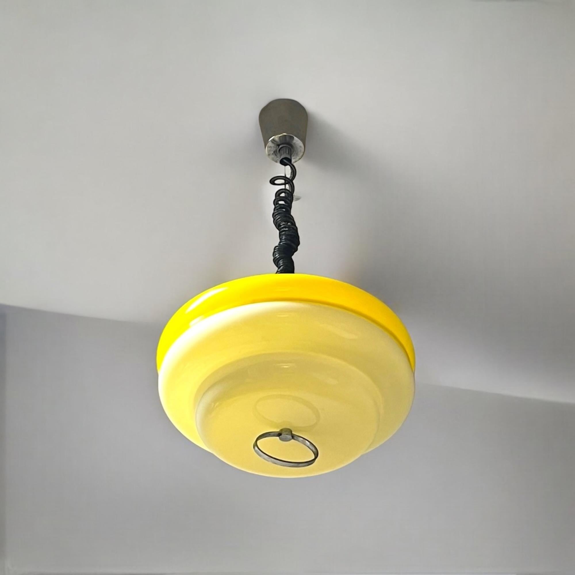 Space Age Italian Hanging Lamp in Yellow and White Acrylic, 1960s 3