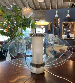 Space Age Italian Marble Base Art Glass Table Lamp, circa 1960
