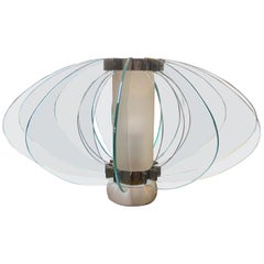 Space Age Italian Marble Base Art Glass Table Lamp, circa 1960