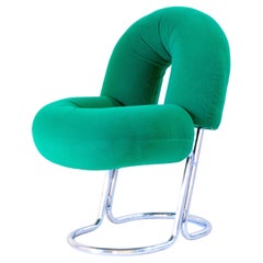 Space Age Italian Modern Desk Chair In Green Velvet and Chromed Metal