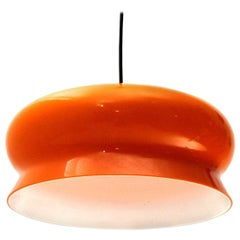 Space Age Italian Orange and White Pendant Lamp, 1960s Space Age Italian Orange and White Pendant Lamp, 1960s