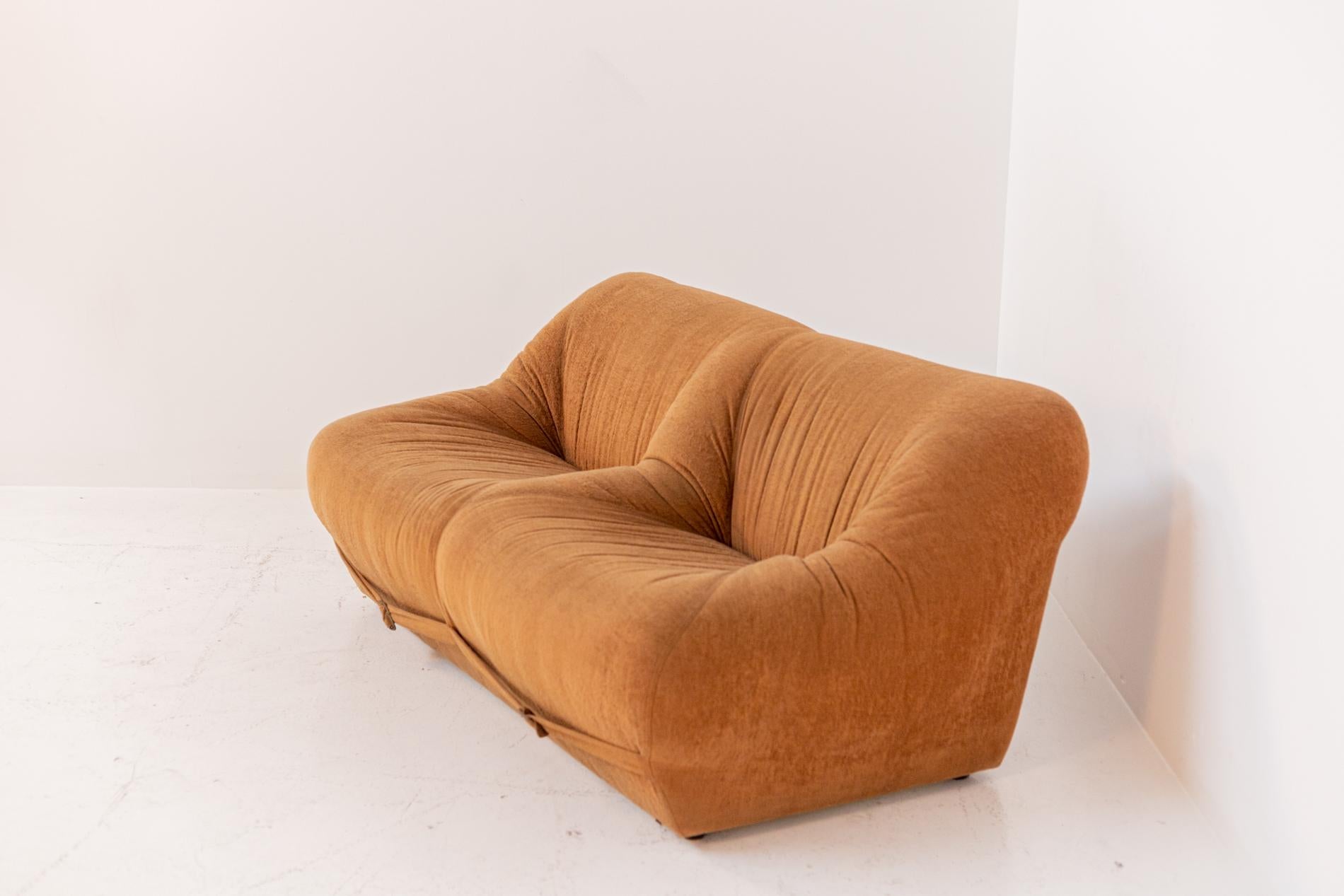 Space Age Italian Sofa in Orange Velvet Fabric 7