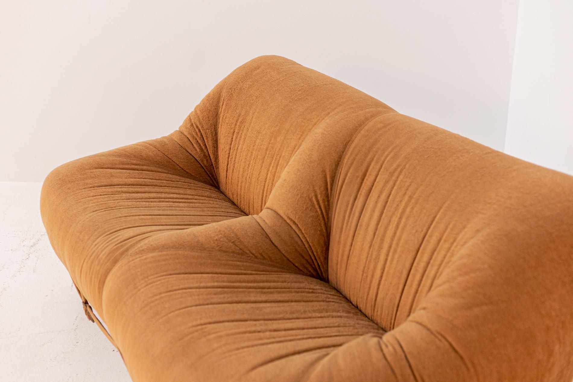 Space Age Italian Sofa in Orange Velvet Fabric 13