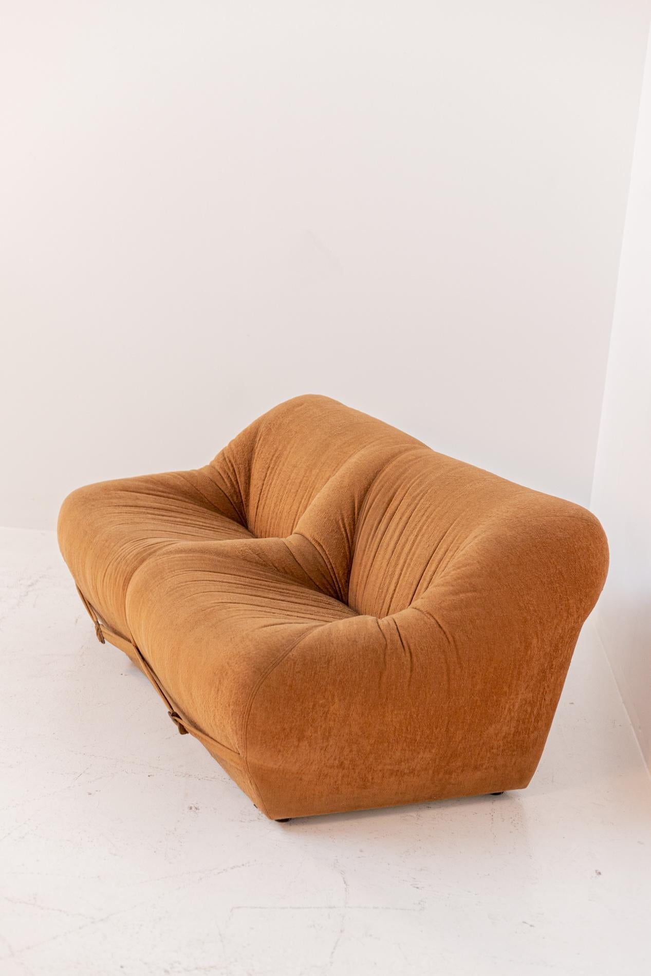 Space Age Italian Sofa in Orange Velvet Fabric 1