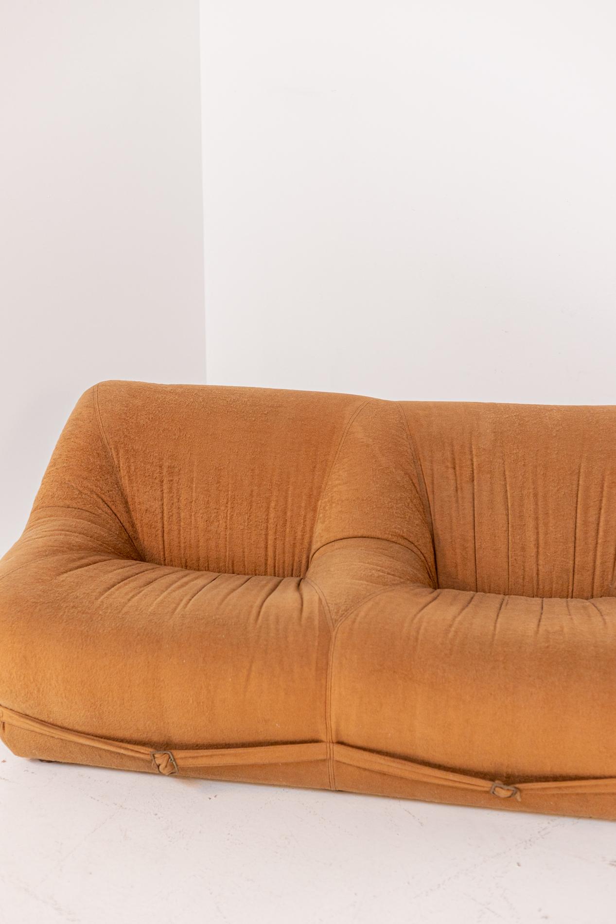 Space Age Italian Sofa in Orange Velvet Fabric 5