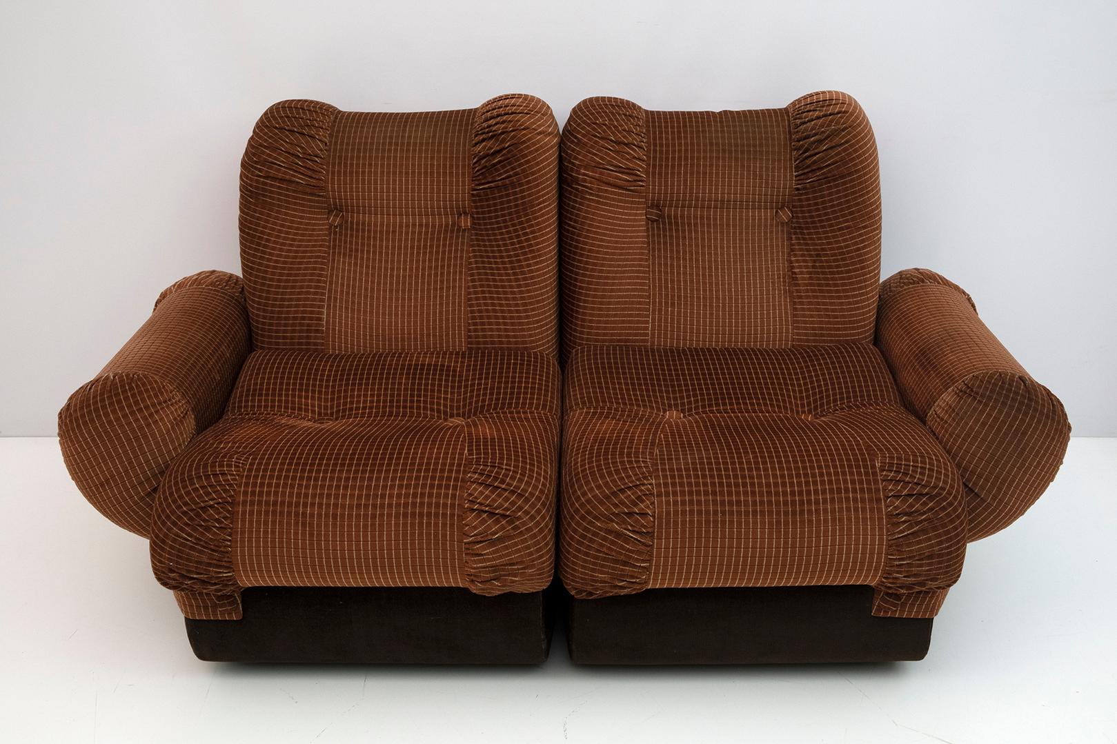 brown corduroy couch and loveseat