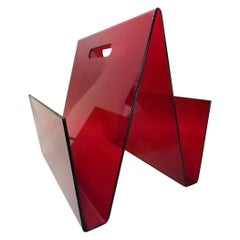Space Age Italy Vintage Red Plexiglass Magazine Holder