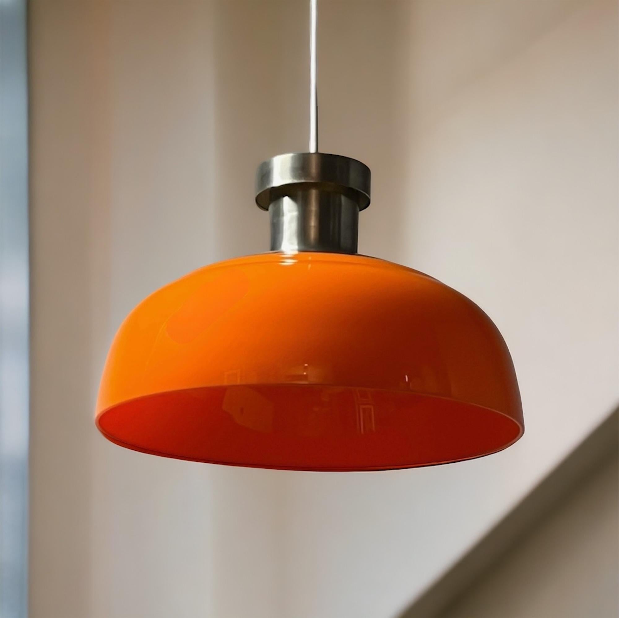 Space Age Kartell KD7 Large Hanging Lamp Orange Acrylic, 1960s For Sale 1