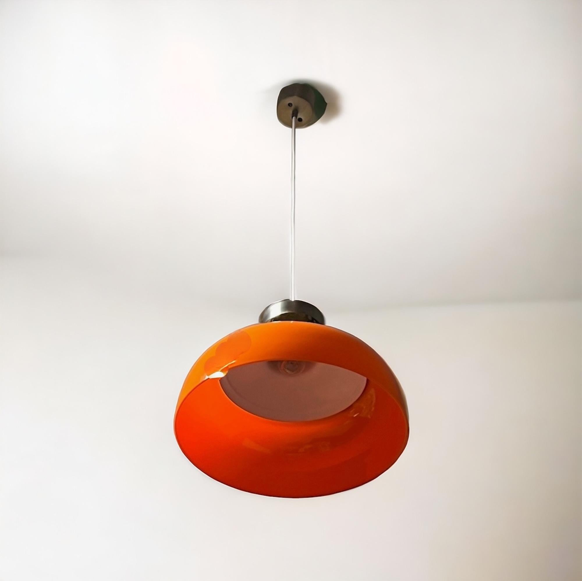 Space Age Kartell KD7 Large Hanging Lamp Orange Acrylic, 1960s For Sale 2