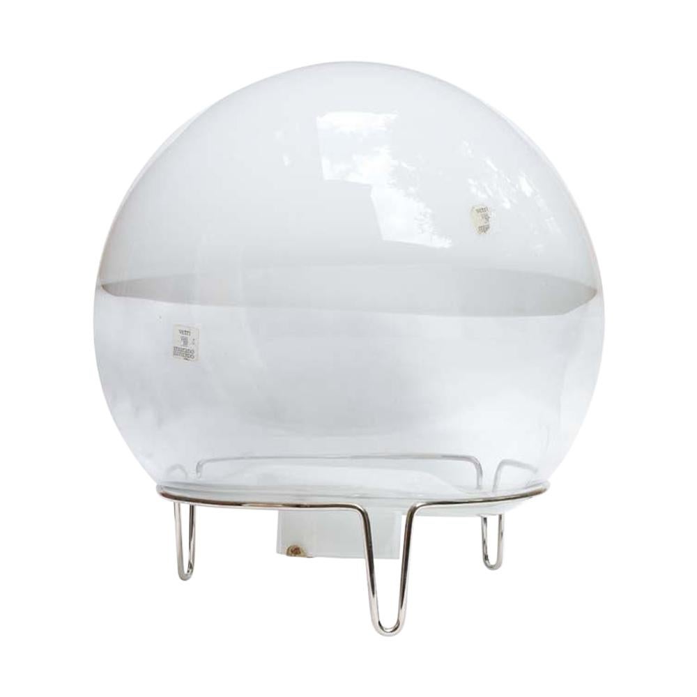 Lampe de l'ère spatiale avec abat-jour en verre soufflé blanc et transparent Mangiarotti, design italien en vente
