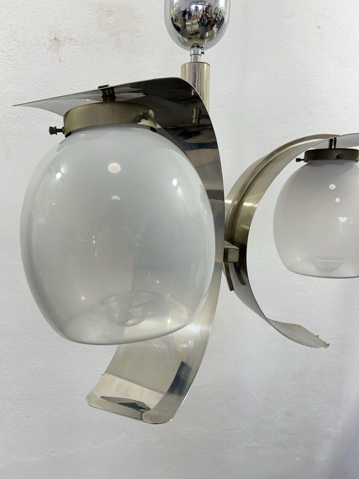 Lustre de l'ère spatiale Design en acier et en verre 1970 Bon état - En vente à Taranto, IT