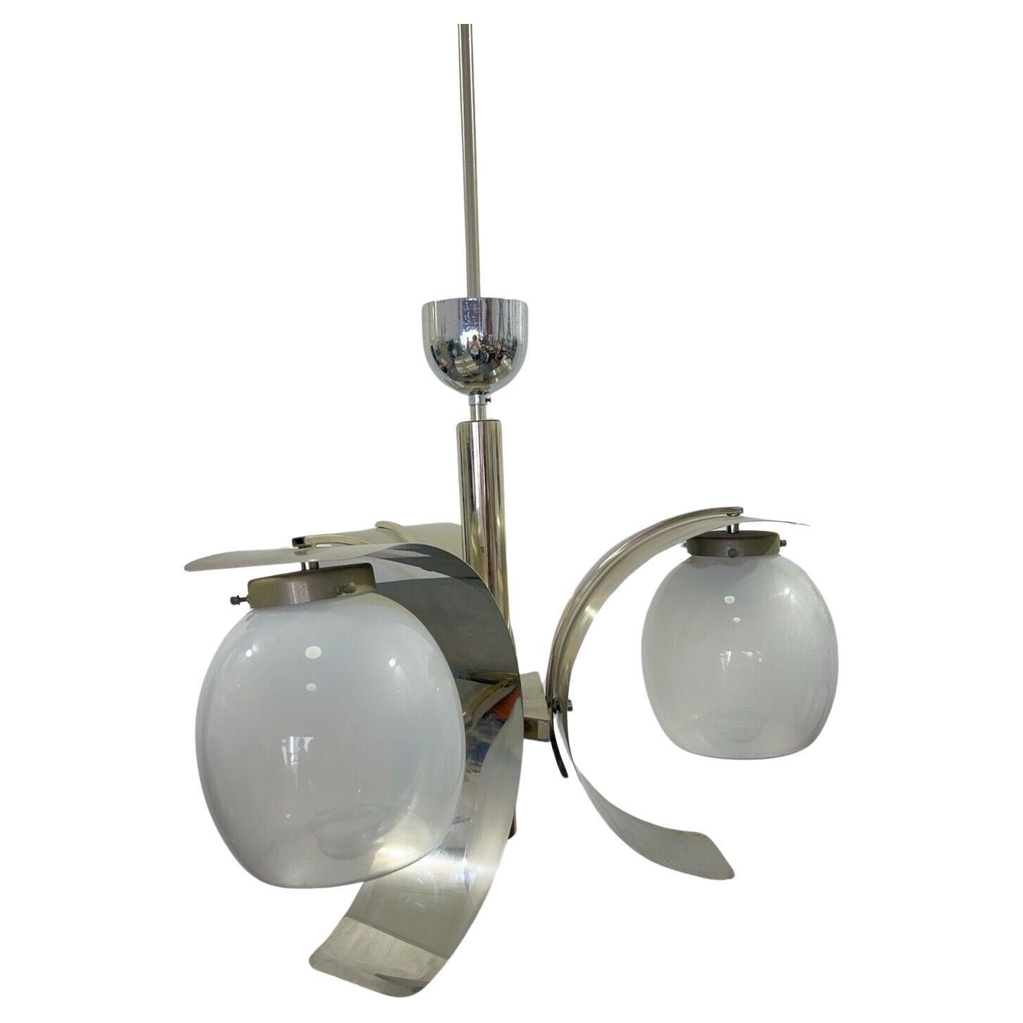 Lustre de l'ère spatiale Design en acier et en verre 1970 en vente