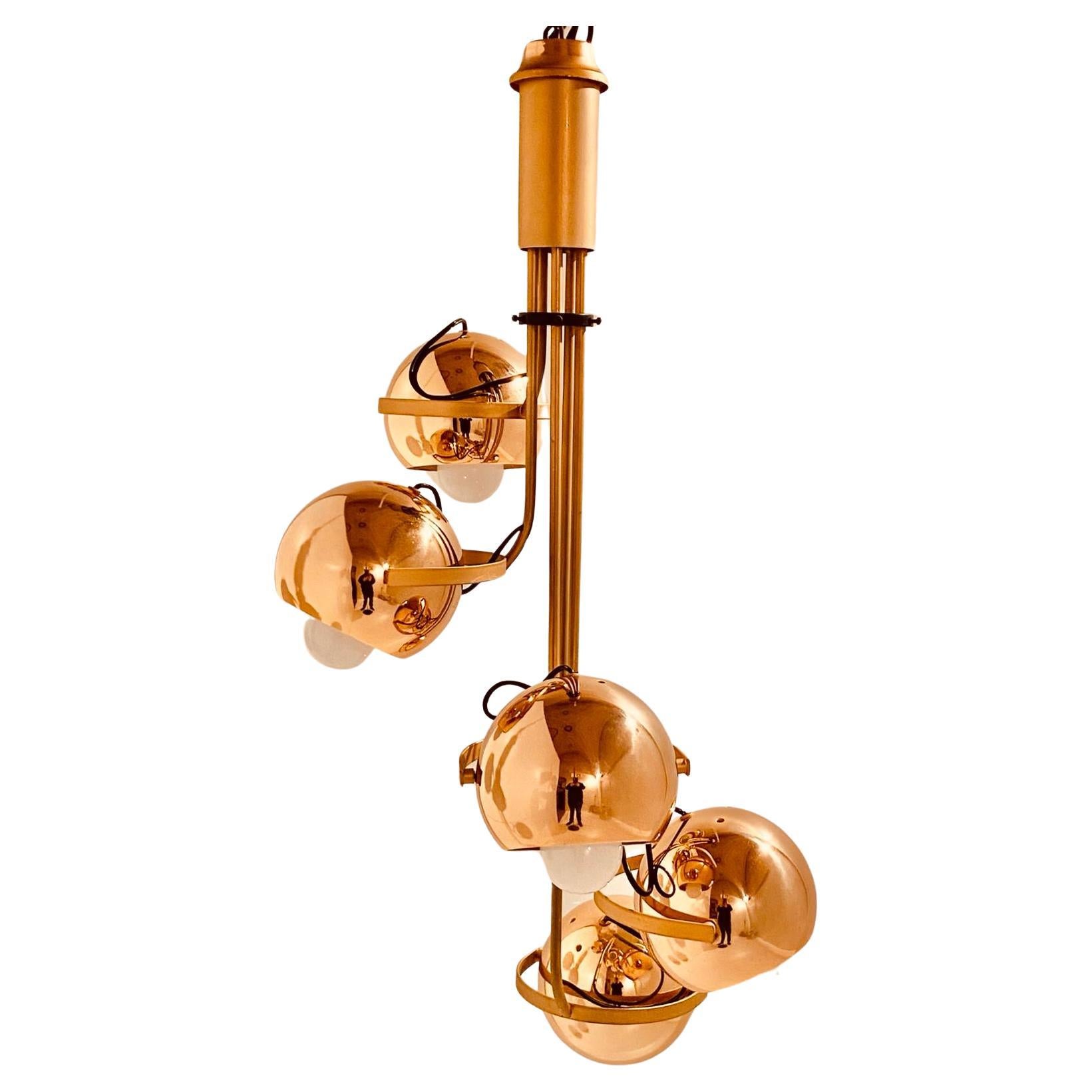 Grande lampadario d'oro cromato A Space AGE, Reggiani Italia, 1970