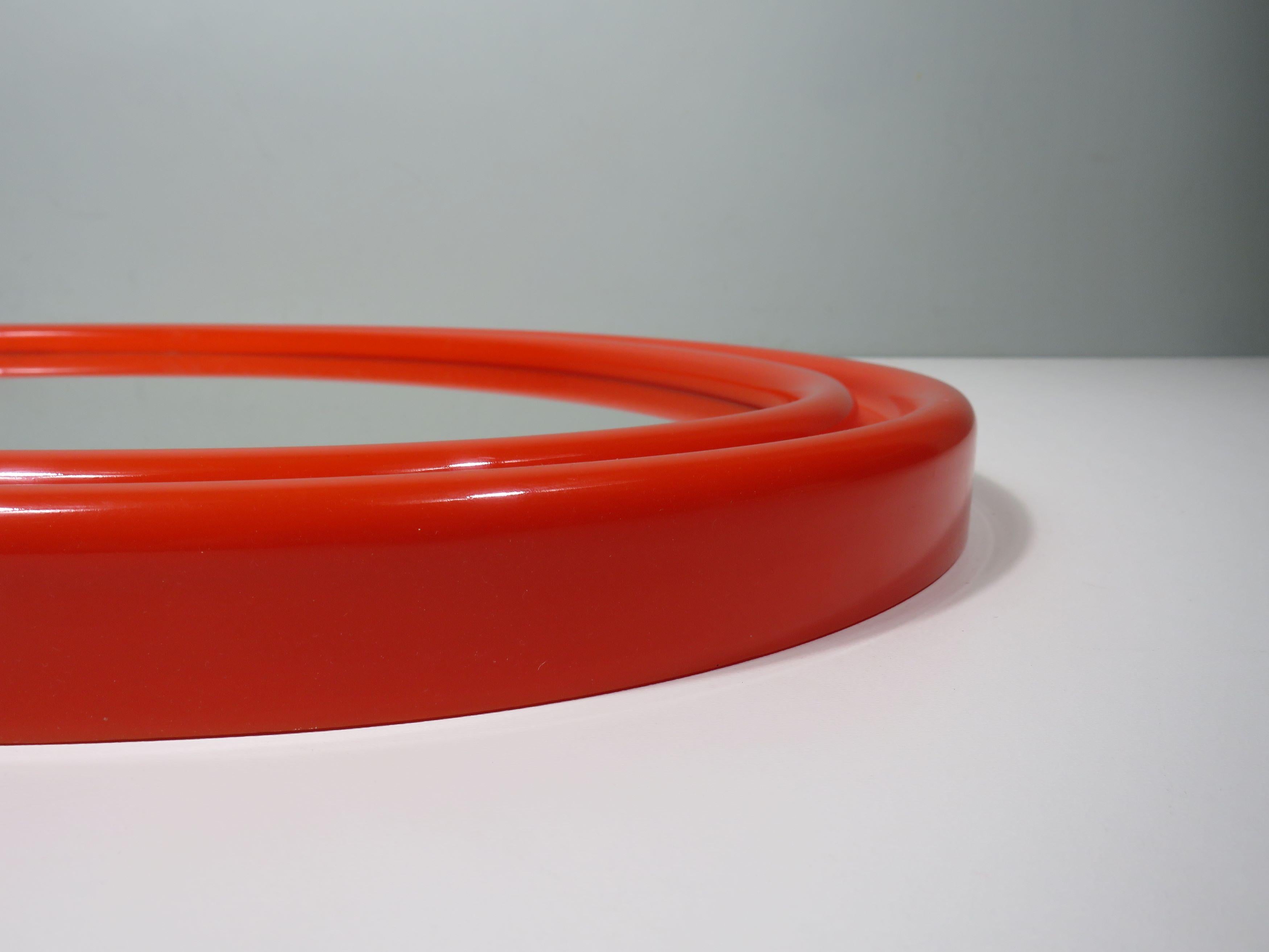 Space Age large orange oval mirror 1960s in the style of Guzzini, V.Panton For Sale 1